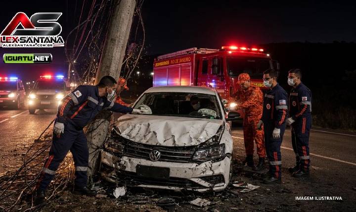 Carro bate em poste na CE-375, em Jucás, e vítimas são socorridas