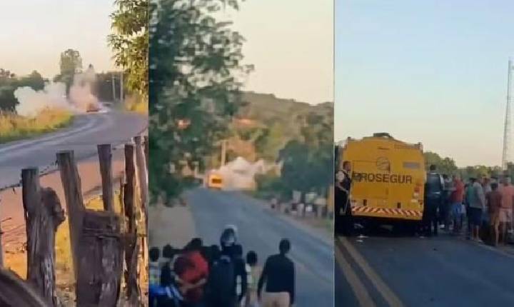 Criminosos explodem carro-forte no Maranhão e moradores filmam momento do ataque
