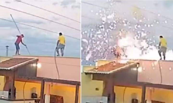 Homem sofre descarga elétrica e cai de telhado após vara tocar em fiação na zona rural de Jaguaruana