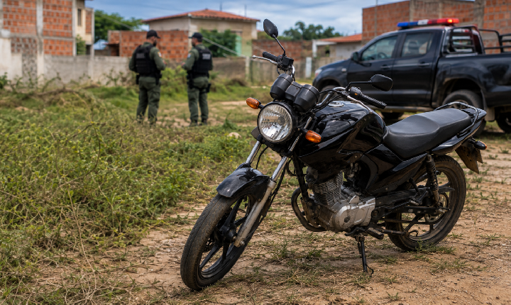 LAVRAS DA MANGABEIRA — Motocicleta furtada é encontrada em terreno baldio