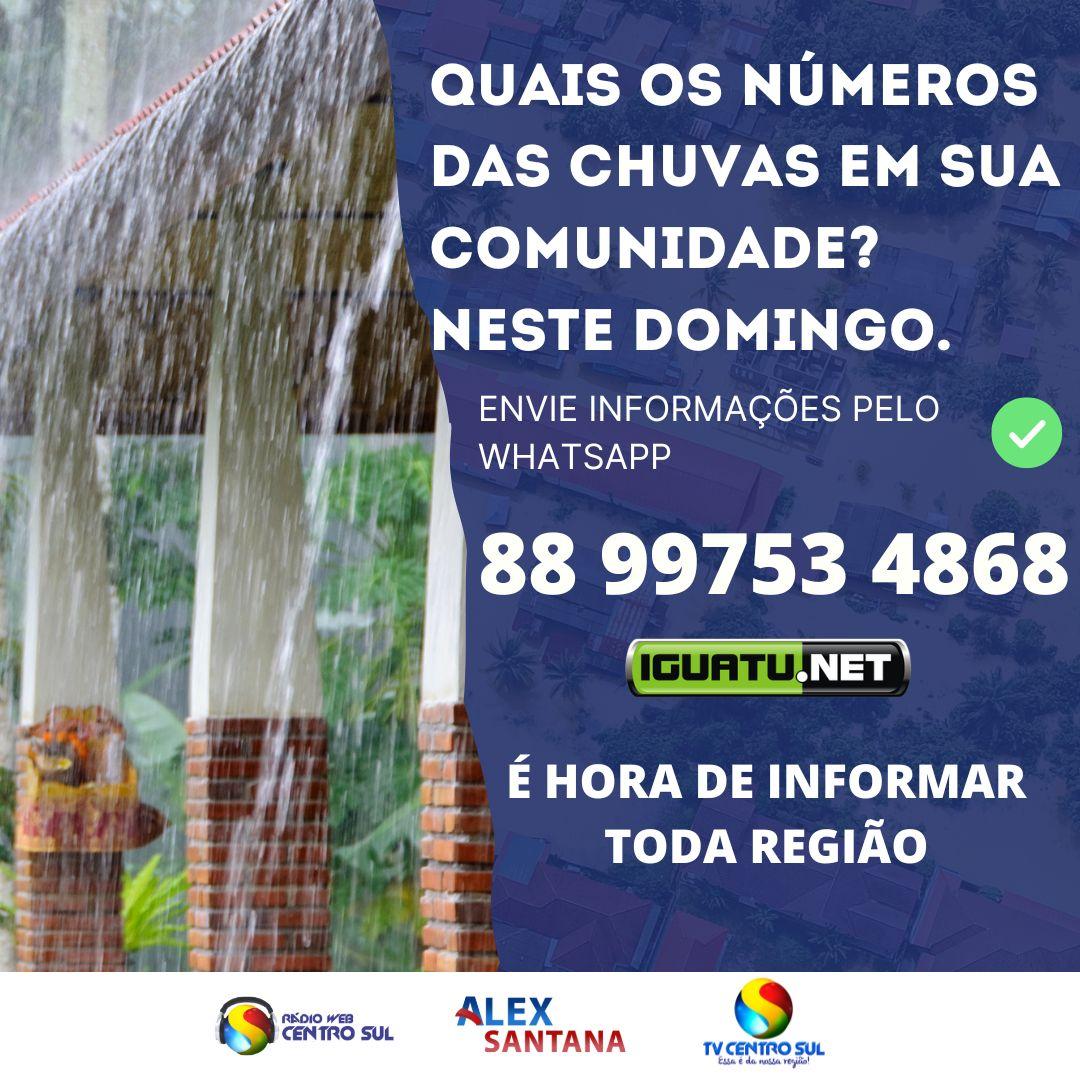 Vejam os números da chuvas na região neste domingo(13), enviem informações