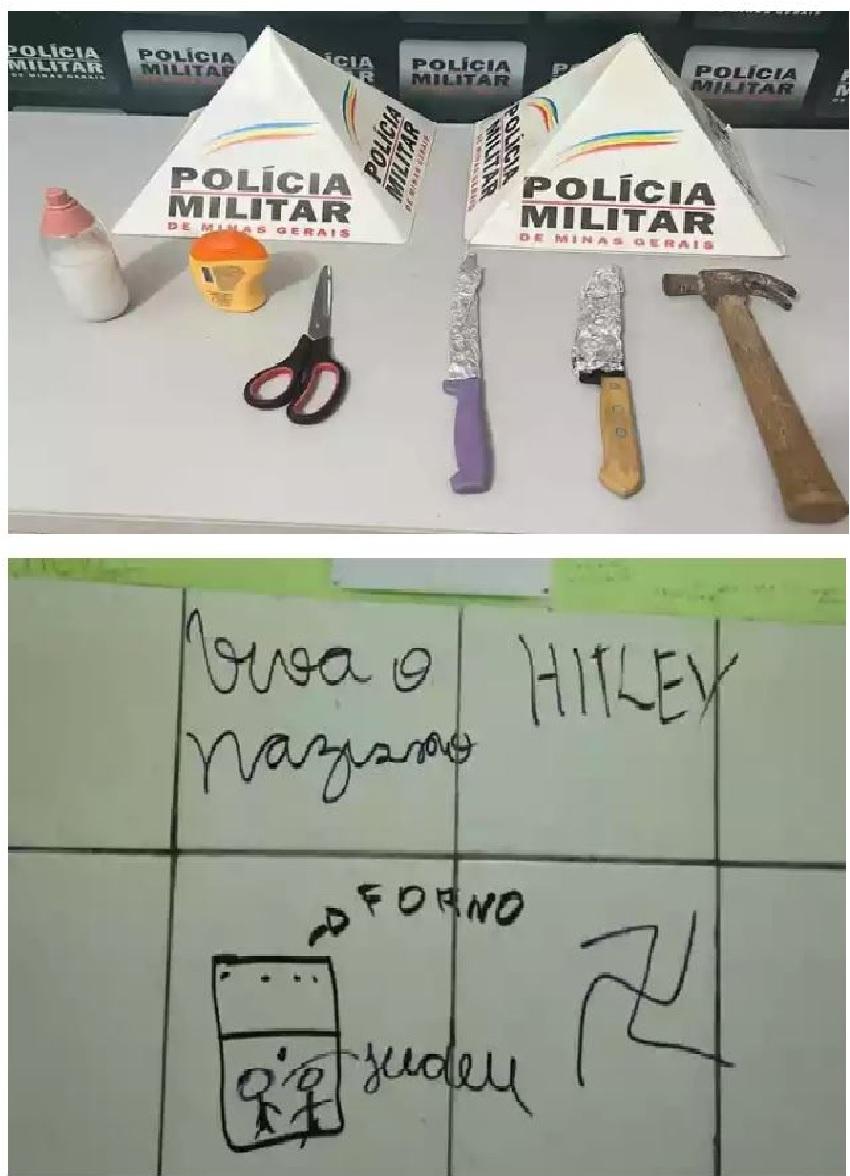 Menor é detida com duas facas, uma tesoura e um martelo , e PM encontra suástica em parede de escola em MG