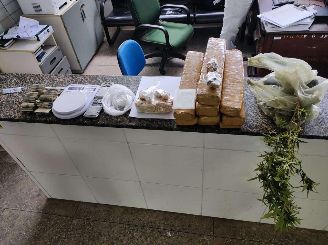 PMCE apreende mais de 8kg de drogas, muda de maconha, munição e dinheiro em Tianguá; suspeito é preso