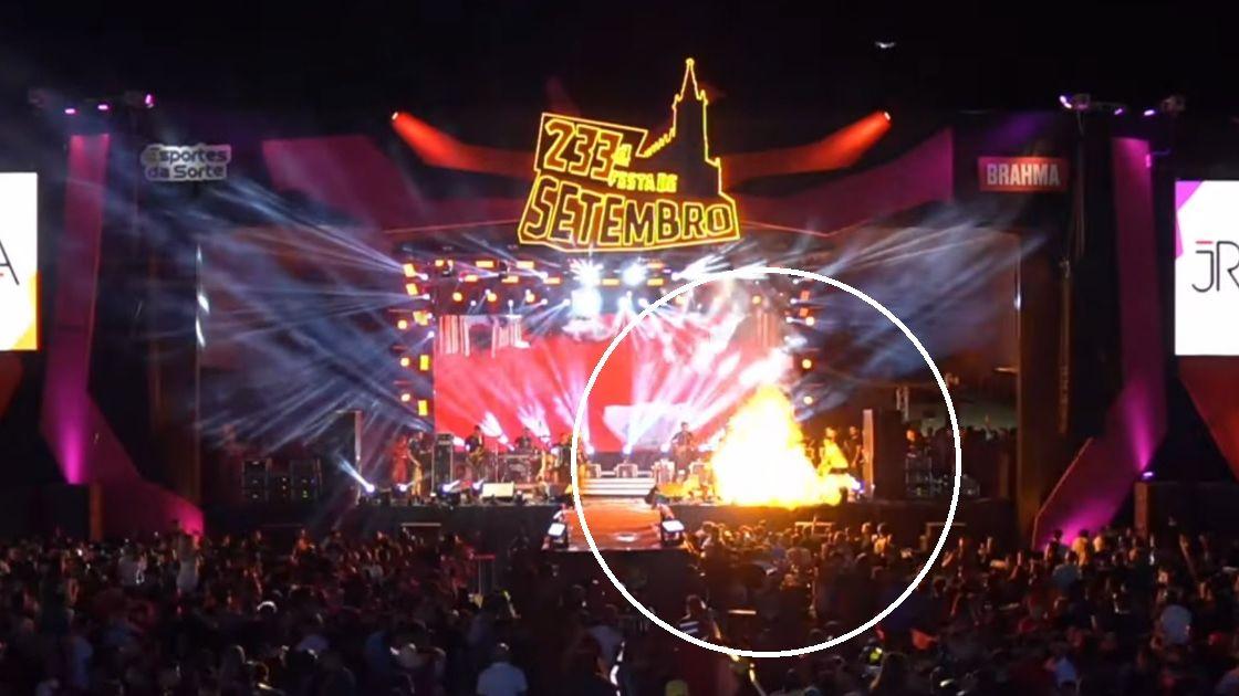 Palco pega fogo durante show da banda Malla 100 Alça em Pernambuco