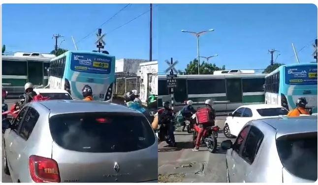 Trem se choca contra ônibus parado em trilhos de Fortaleza