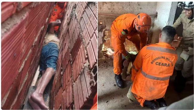 Idoso é resgatado após mais de nove horas preso entre paredes em Canindé no Ceará
