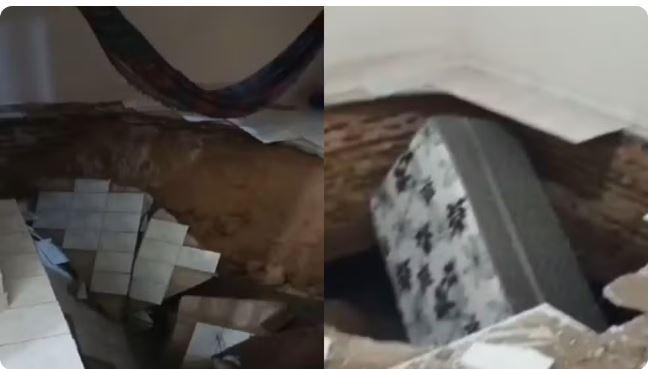 Piso cede e abre buracos em sala e quarto de casa em Iguatu no interior do Ceará