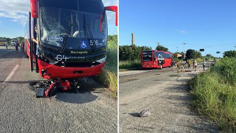 Dois homens morrem em acidente entre ônibus e moto na CE-085, em Itapipoca no Ceará