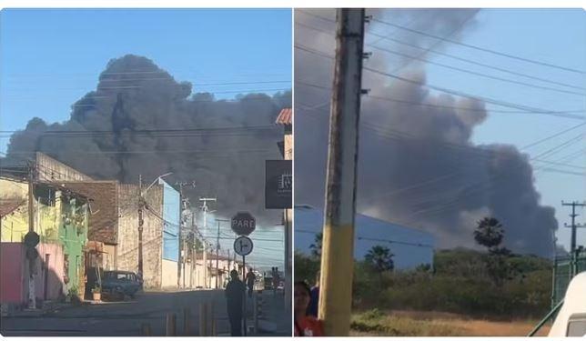 Incêndio atinge fábrica de colchões em Maracanaú e fumaça é vista até em cidades vizinhas