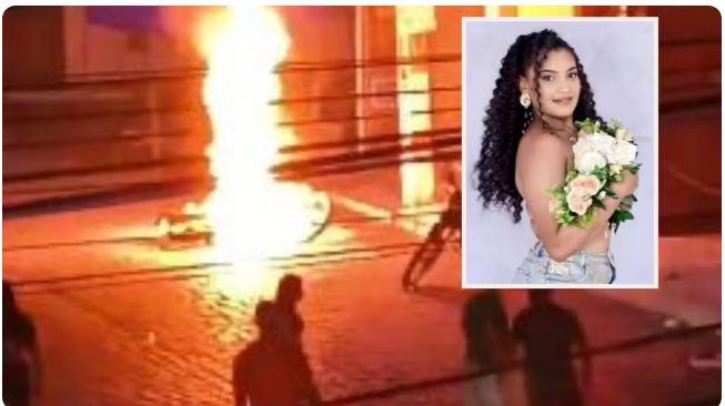 Cabo de energia cai em motocicleta, pega fogo e deixa mulher ferida em Mauriti, no CE