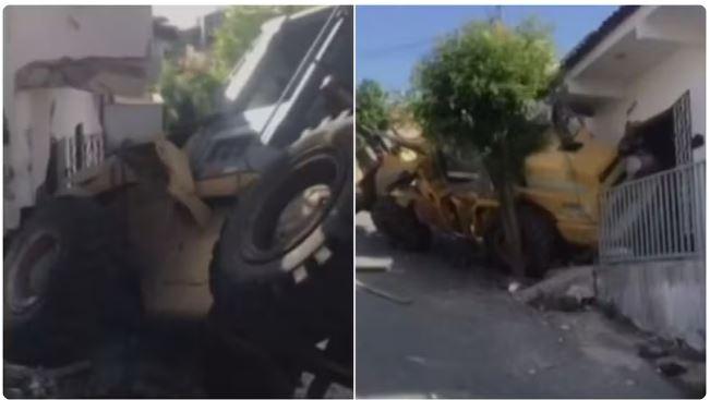 Trator desgovernado invade e destrói salão de beleza, na cidade de Groaíras no interior do Ceará