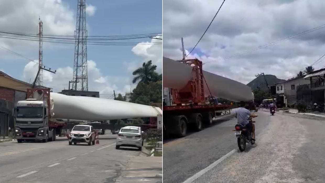 Carreta com pá eólica colide em poste e bloqueia BR-402 em Tururu, no Interior do Ceará