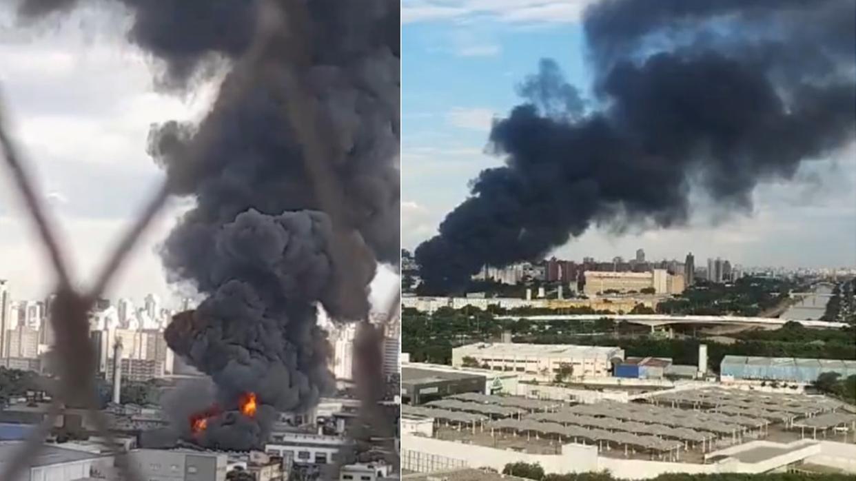 Incêndio de grandes proporções atinge fábrica de tintas na zona norte de SP