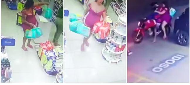 Mulher entra em farmácia, furta mais de R$ 700 em fraldas e vai embora de moto em Fortaleza