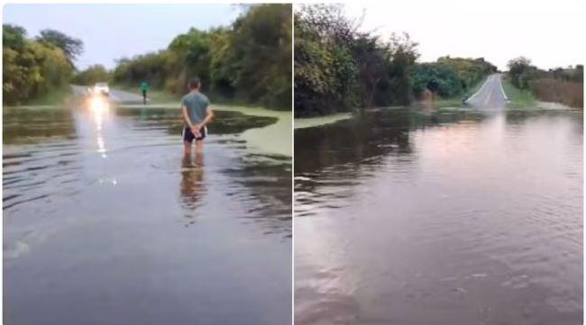 Chuva de 137 mm interdita trecho de rodovia, alaga parque de vaquejada e deixa moradores ilhados em Tauá