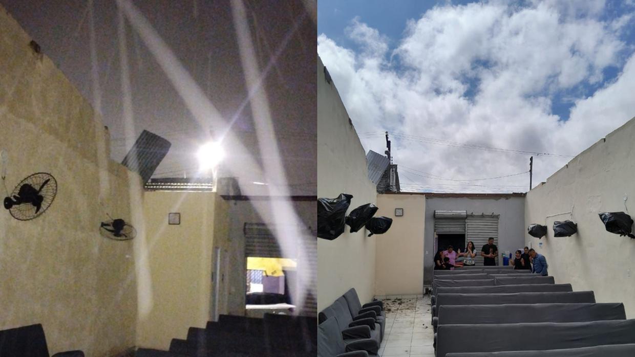 Teto de igreja evangélica é arrancado durante chuva com ventania no bairro Messejana, em Fortaleza