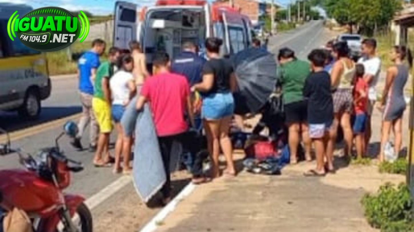 Acidente entre caçamba e motocicleta deixa jovem ferido, em Iguatu