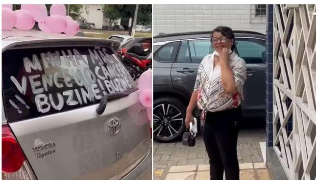 Filha organiza buzinaço para celebrar cura do câncer da mãe, nas ruas e avenidas de Crato e Juazeiro do Norte, no interior do Ceará.