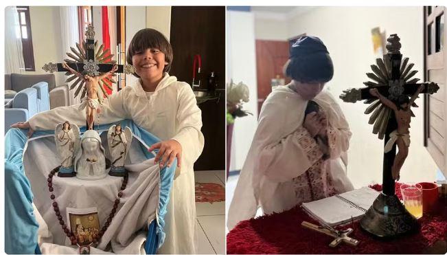 Criança de 9 anos chama atenção da Igreja Católica pela rotina religiosa e devoção a diversos santos, em Juazeiro do Norte