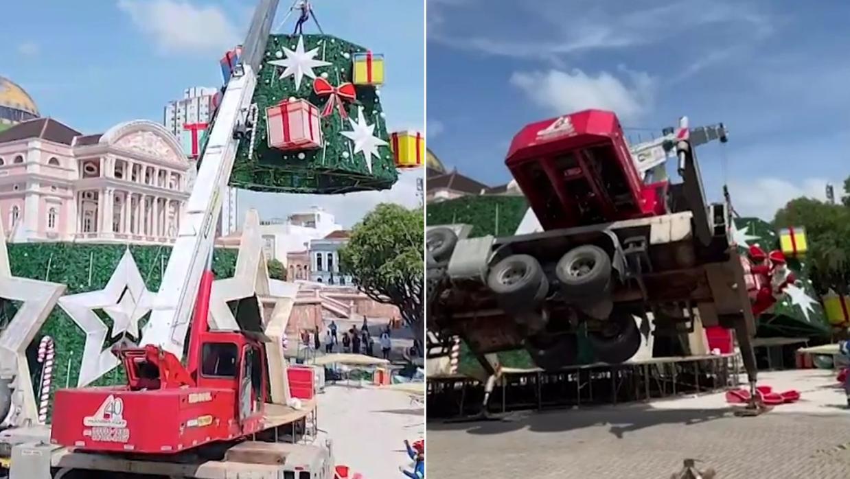 Árvore de natal mata trabalhador após guindaste tombar em Manaus