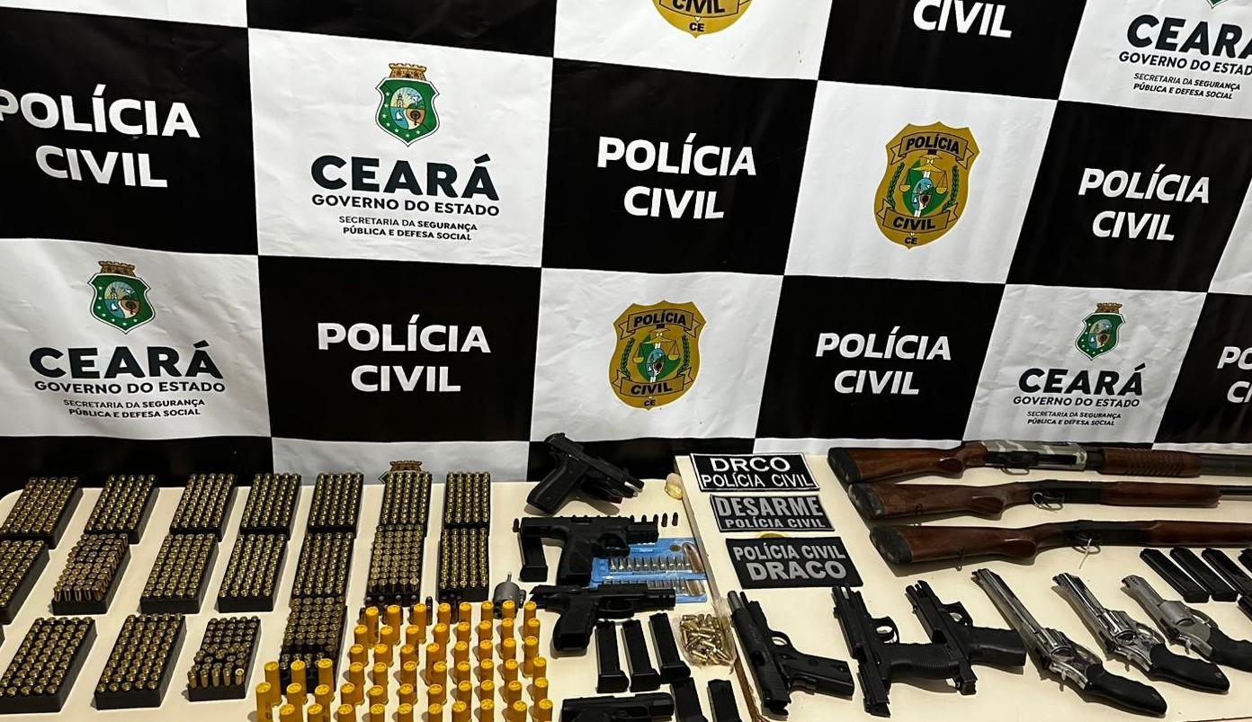 Polícia Civil prende três atiradores esportivos com registros cancelados e apreende 14 armas de fogo e munições na Região Sul do Ceará