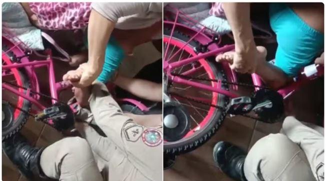 Menino de 3 anos prende joelho em quadro de bicicleta e é socorrido pelo Corpo em Camocim de Bombeiros