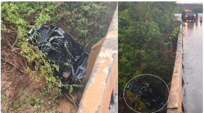 Passageira de carro morre ao cair de ponte de 7 metros de altura na CE-293, no município de Milagres
