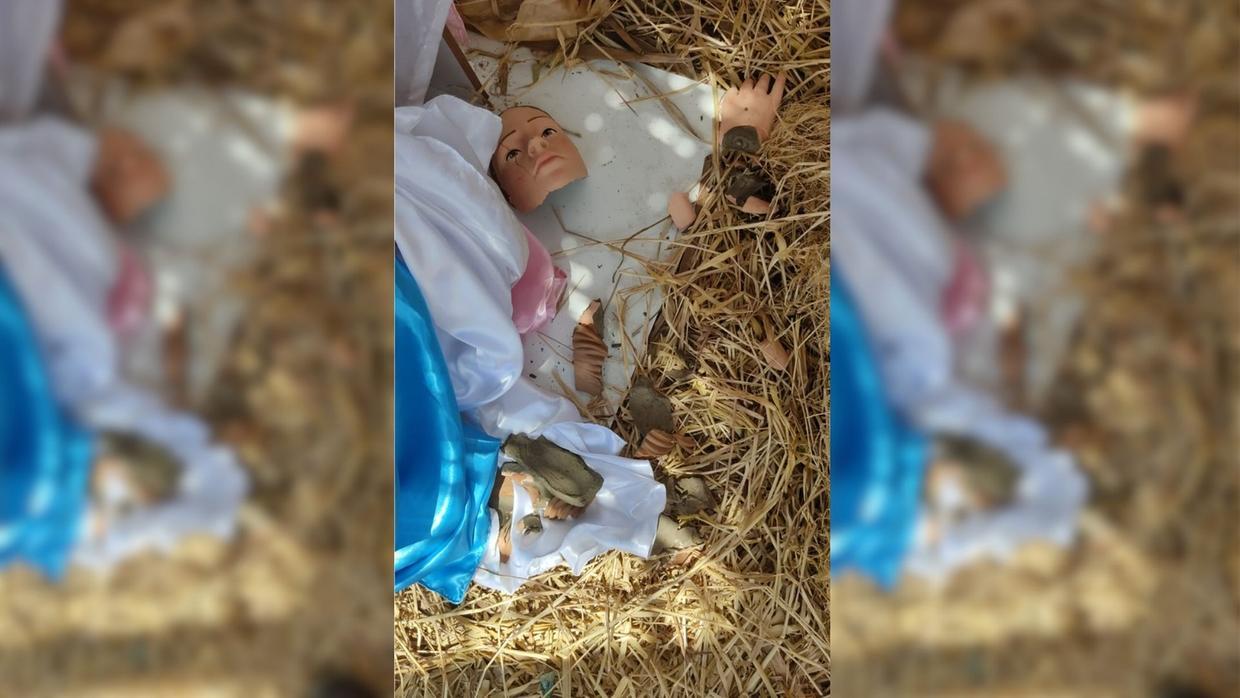 Presépio é alvo de vandalismo em Canindé e imagem de Nossa Senhora é destruída