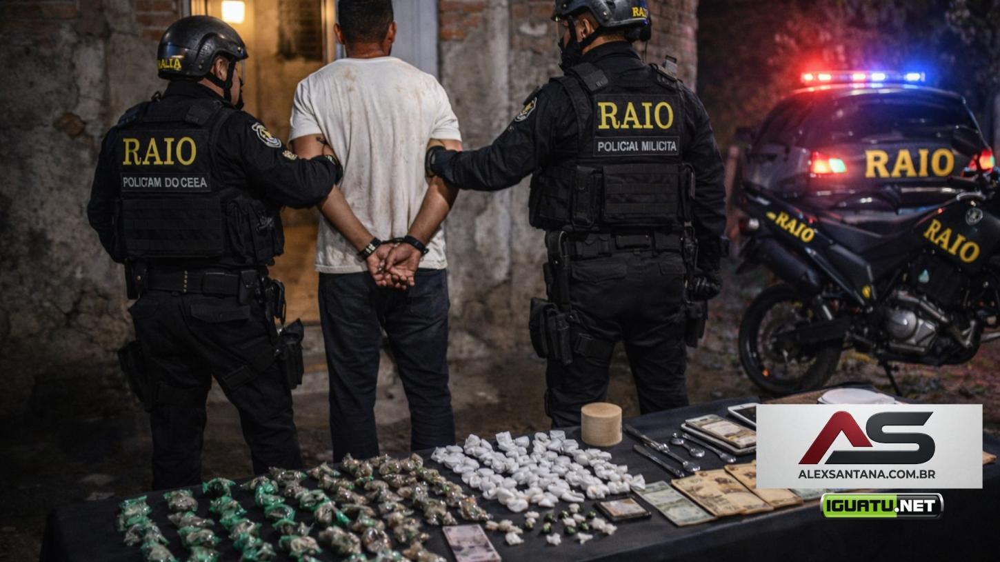 Operação do RAIO prende acusado de tráfico com grande quntidade de drogas em Acopiara