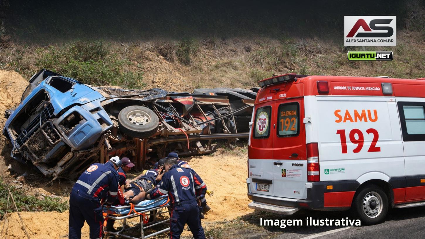 Caminhão tomba na CE-375 e motorista fica em estado grave após acidente em Quixelô