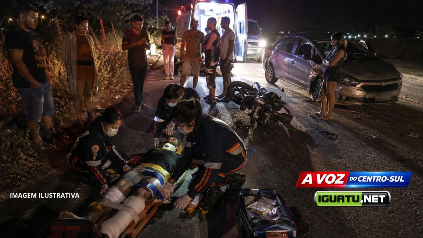 Motociclista sofre fraturas nas duas pernas após colisão com carro em Ipaumirim