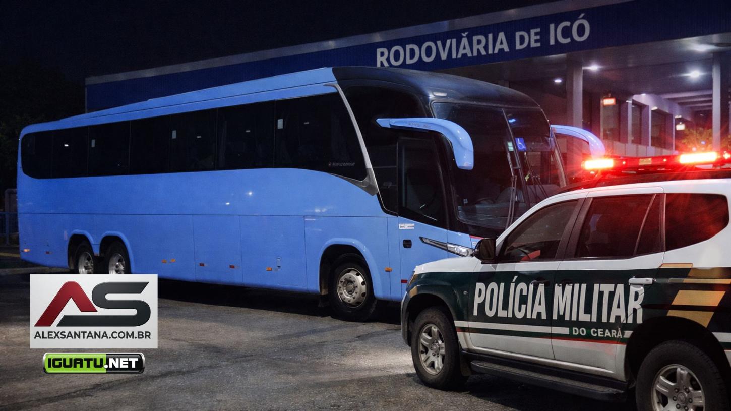 Passageiro causa perturbação em ônibus e é imobilizado por policial em Icó