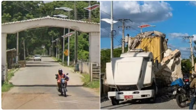 Caminhão destrói arco histórico de acesso ao Açude Cedro, em Quixadá no Ceará