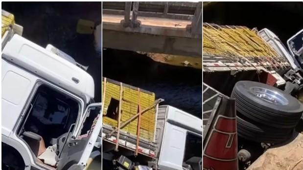 Caminhão sai da pista e cai de ponte na BR-222, em Tianguá, no Interior do Ceará