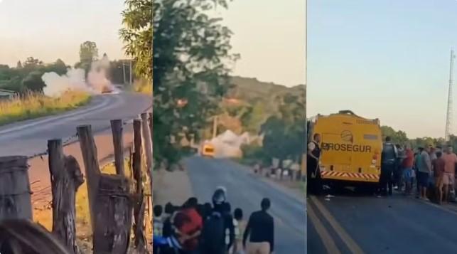 Criminosos explodem carro-forte no Maranhão e moradores filmam momento do ataque