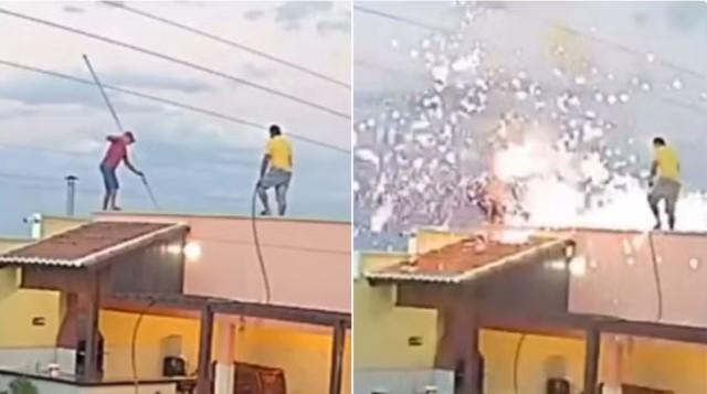 Homem sofre descarga elétrica e cai de telhado após vara tocar em fiação na zona rural de Jaguaruana