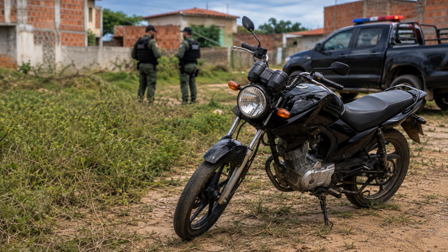 LAVRAS DA MANGABEIRA — Motocicleta furtada é encontrada em terreno baldio