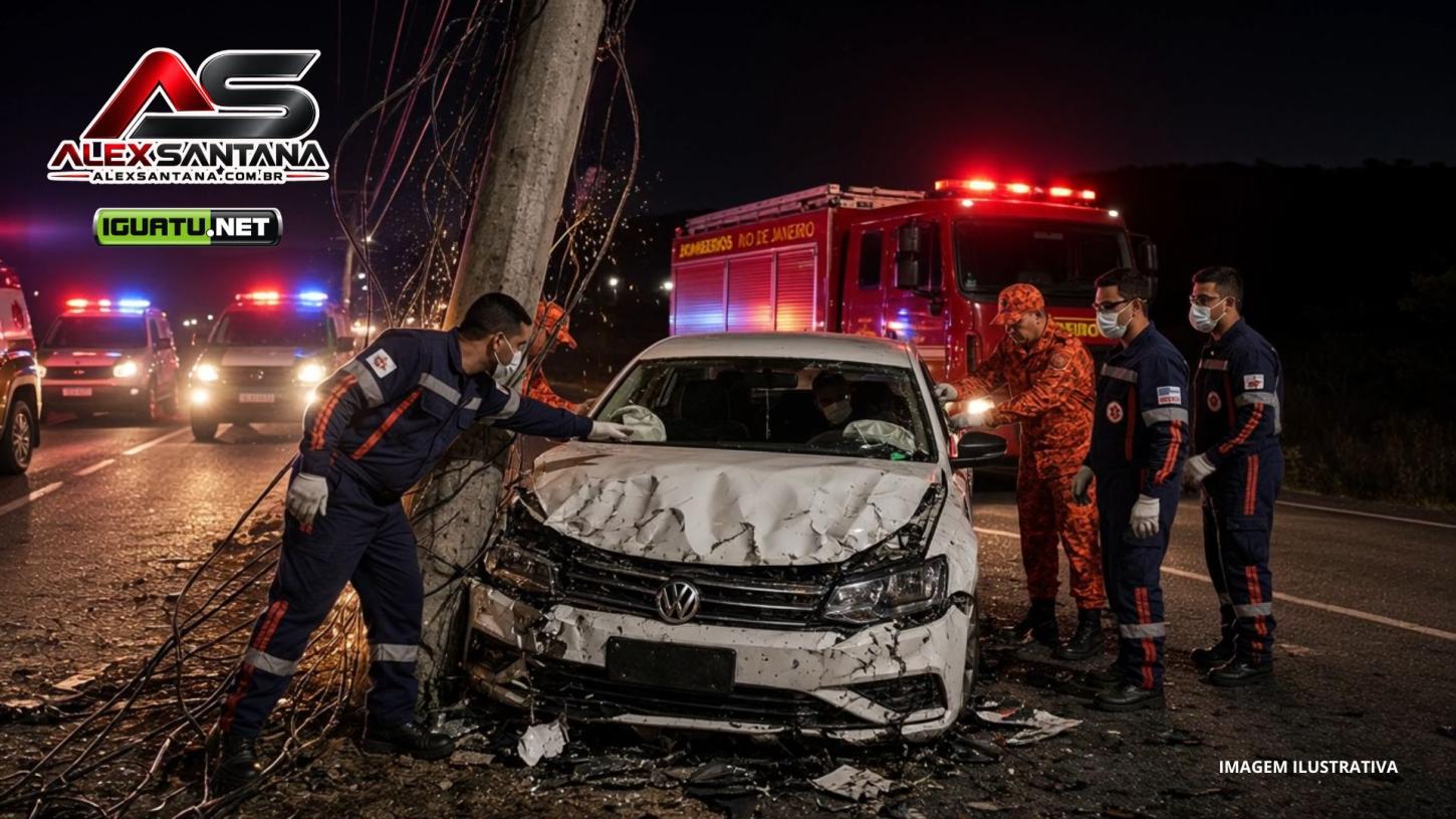 Carro bate em poste na CE-375, em Jucás, e vítimas são socorridas