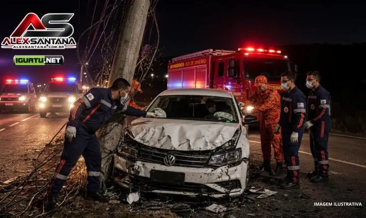 Carro bate em poste na CE-375, em Jucás, e vítimas são socorridas